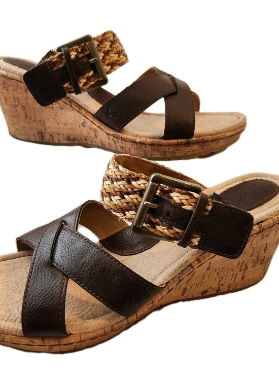 Born Shoes - b.o.c. a Born Concept Size 9 Brown Leather Braided Cork Wedges Heel Shoes Sandal